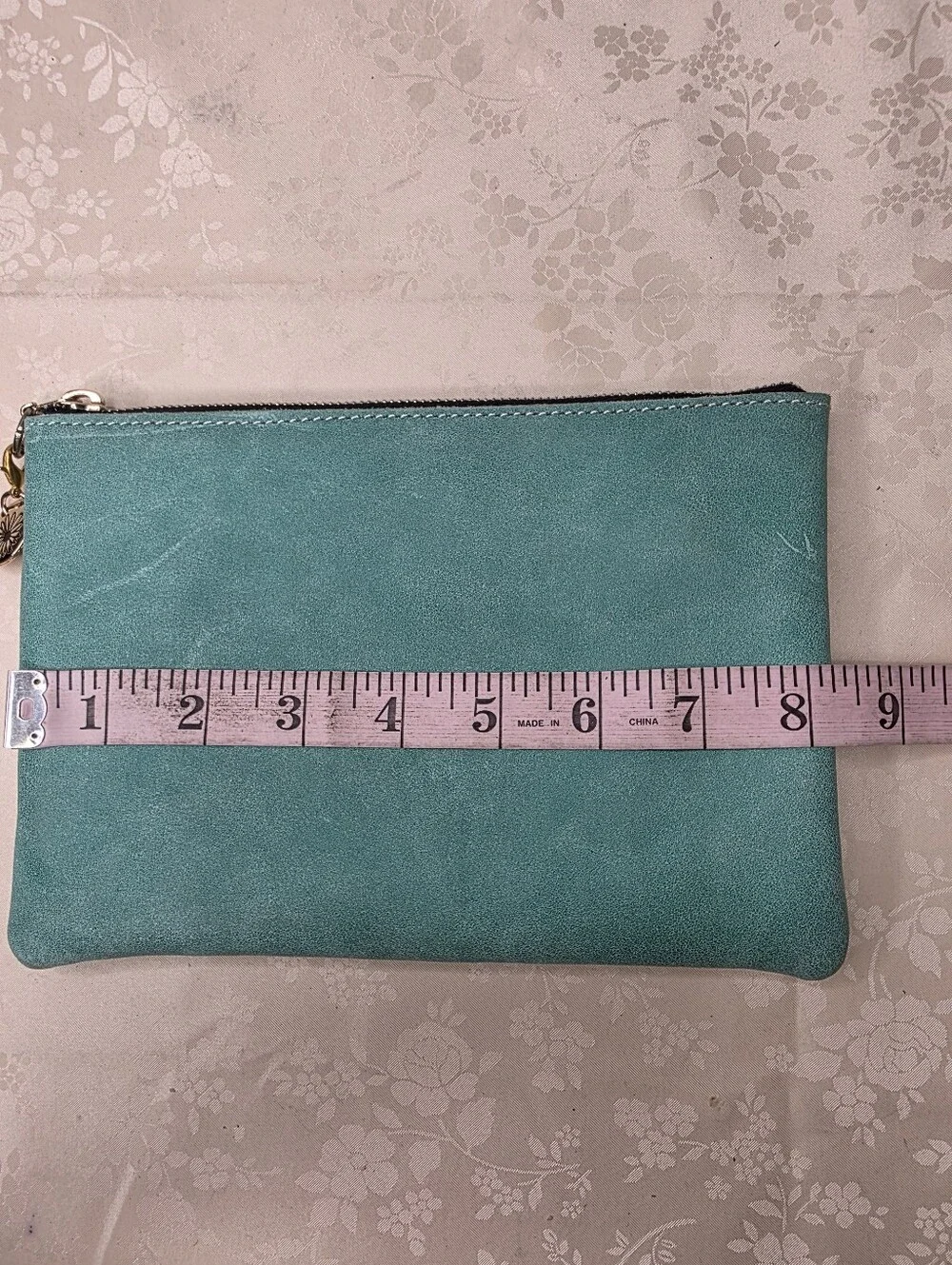Planner Perfect Teal Turquoise Leather Zippered Pouch Clutch Makeup Bag